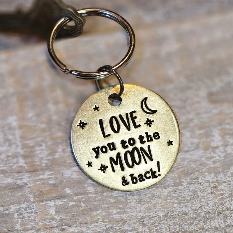 Love you to the Moon and Back - 1.5" Hand Stamped Brass