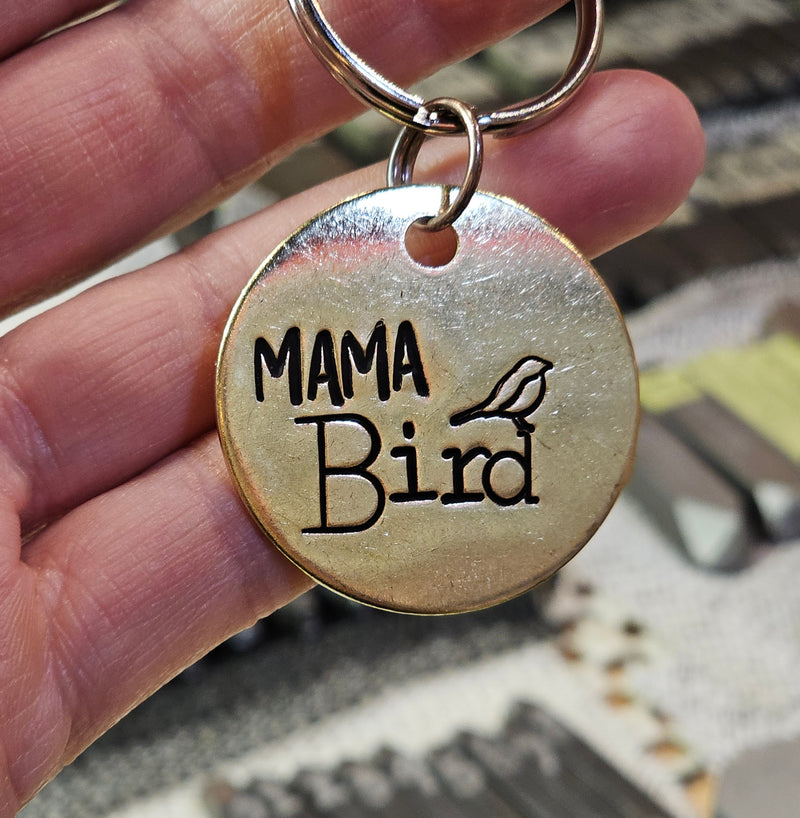 Mama Bird Hand Stamped Brass