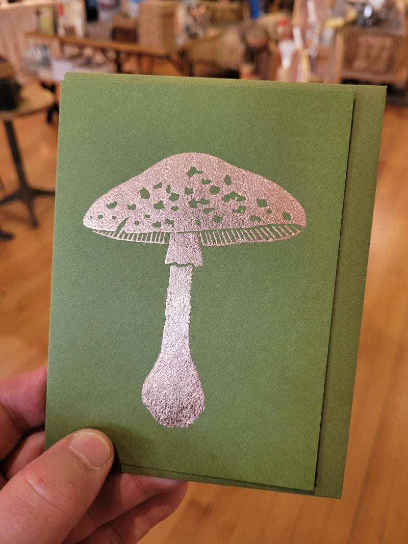 Mushroom Copper Leaf on Jelly Bean Green Greeting Card