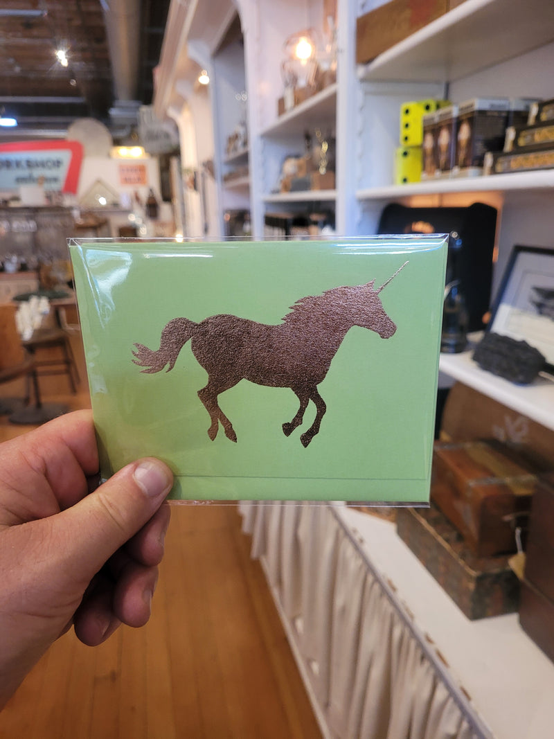 Unicorn Copper Leaf Greeting Card