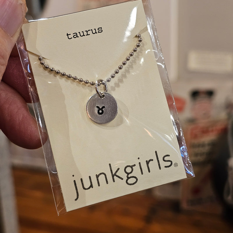 Taurus Zodiac Sign Hand Stamped Necklace on 18" mini ball chain