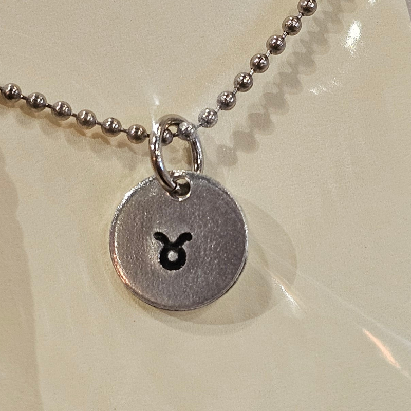Taurus Zodiac Sign Hand Stamped Necklace on 18" mini ball chain
