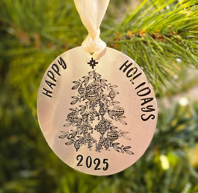Happy Holidays 2025 Ornament - 2" Round Aluminum