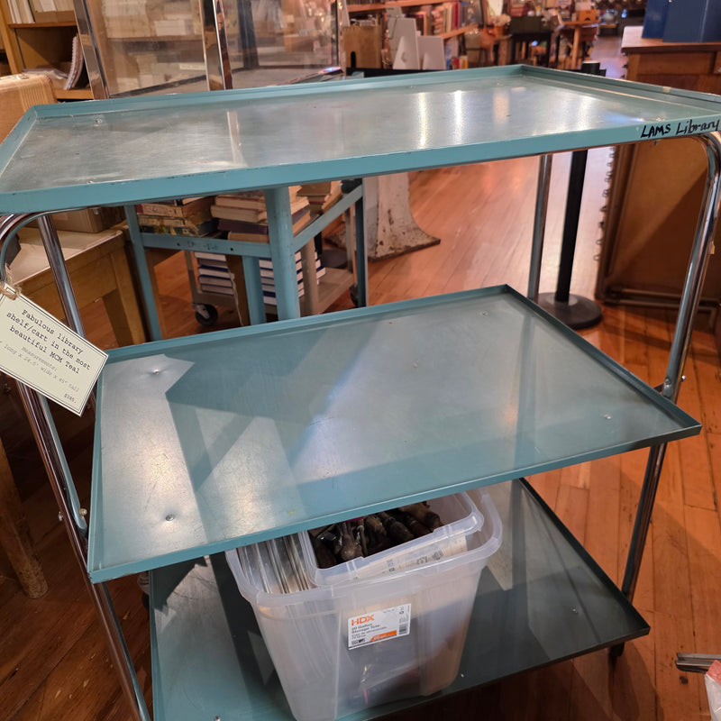 Large Teal Library Cart