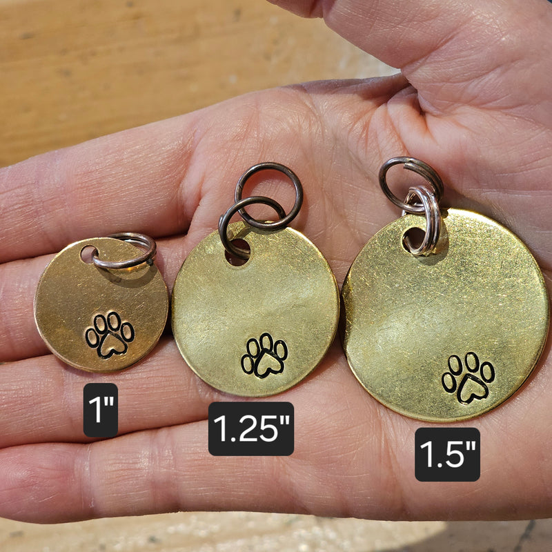 Pet Tag Dog Cat Large Small - Hand Stamped Brass