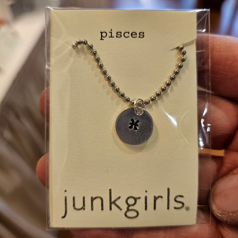 Pisces Zodiac Sign Hand Stamped Necklace on 18" mini ball chain