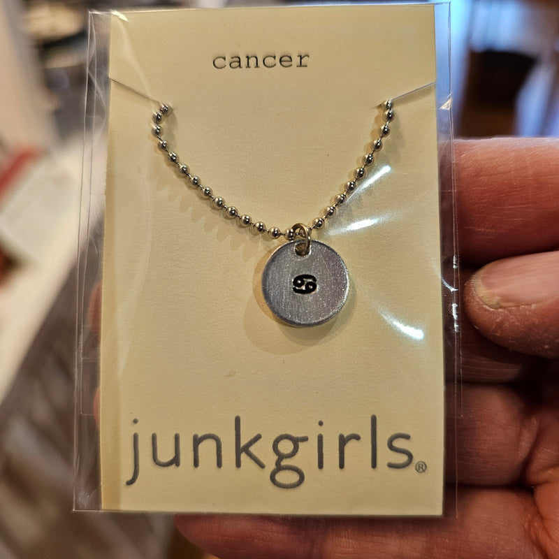 Cancer Zodiac Sign Hand Stamped Necklace on 18" mini ball chain