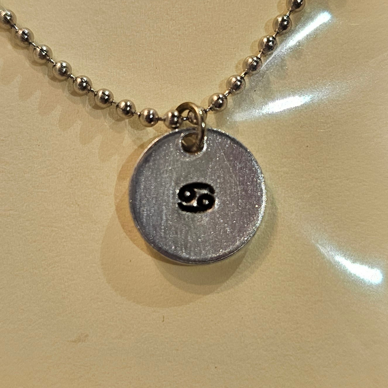 Cancer Zodiac Sign Hand Stamped Necklace on 18" mini ball chain
