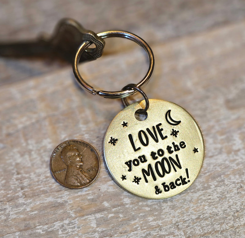 Love you to the Moon and Back - 1.5" Hand Stamped Brass