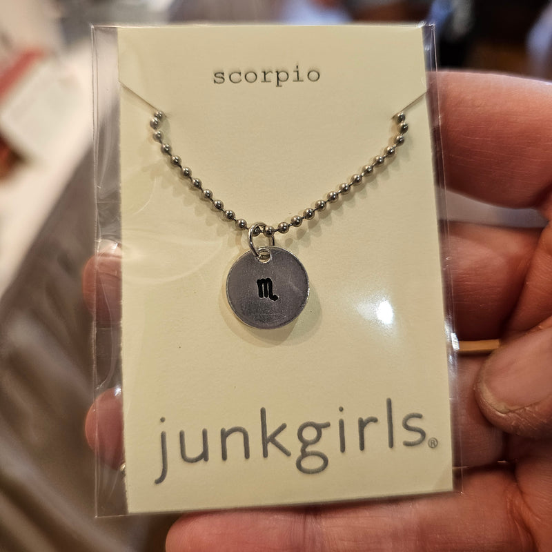 Scorpio Zodiac Sign Hand Stamped Necklace on 18" mini ball chain
