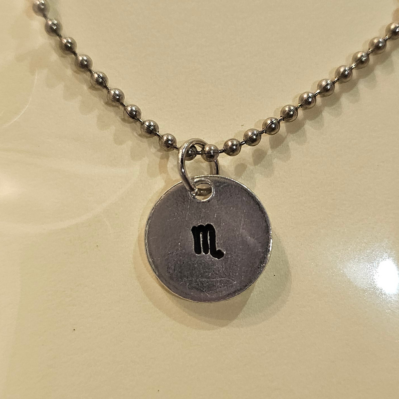 Scorpio Zodiac Sign Hand Stamped Necklace on 18" mini ball chain