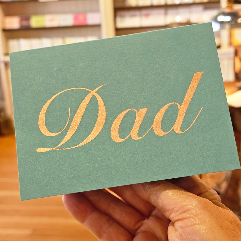 Dad Script Copper Leaf Greeting Card on Blue