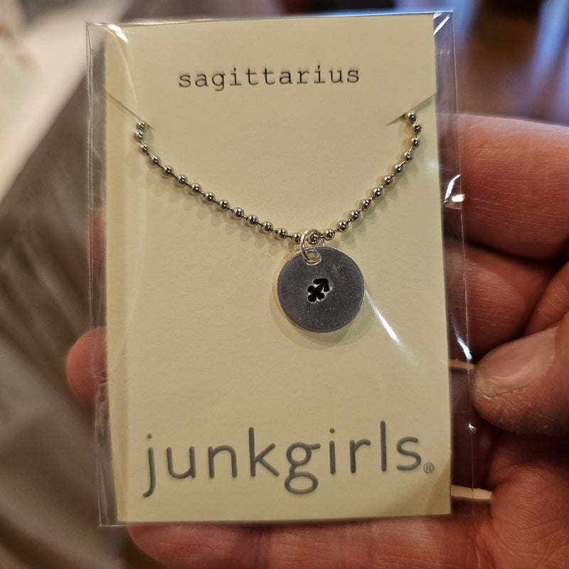 Sagittarius Zodiac Sign Hand Stamped Necklace on 18" mini ball chain