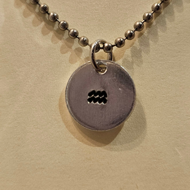 Aquarius Zodiac Sign Hand Stamped Necklace on 18" mini ball chain