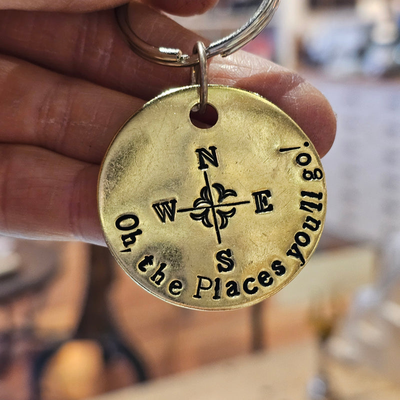 Oh The Places You'll Go! - 1.5" Stamped Brass Key ring / Necklace