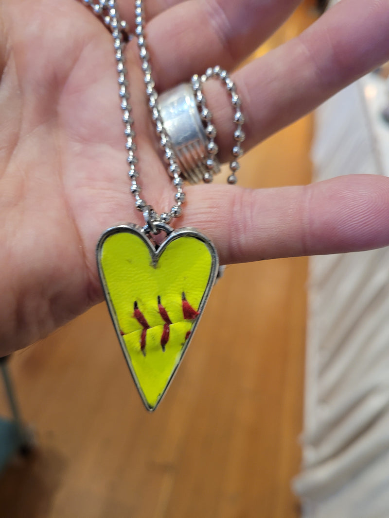 Vintage Softball Pendant Necklace *Heart Shape*