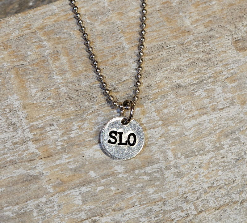 SLO - Hand stamped aluminum charm with 18" necklace
