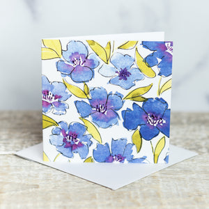 Blue Flowers by M. E. James 3x3 Gift Card