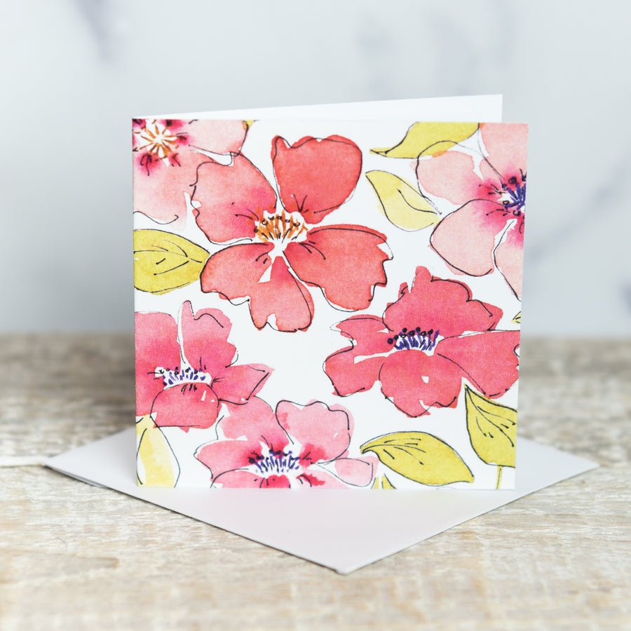 Pink & Red Flowers by M. E. James 3x3 Gift Card