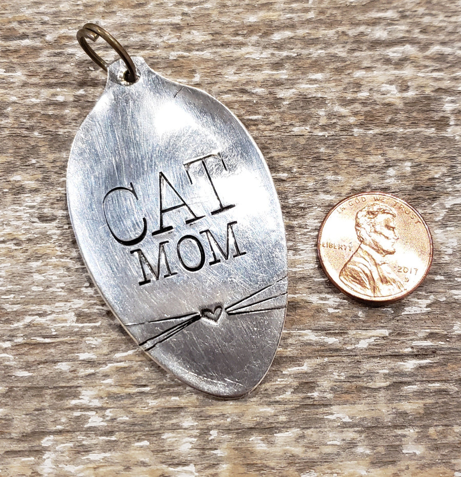 Cat Mom Hand Stamped Silver Plate Key Chain for the Cat Lover