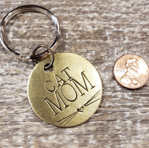 Cat Mom Key Ring Necklace Hand Stamped Customizable