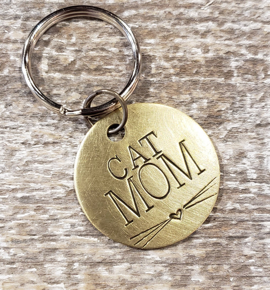 Cat Mom Key Ring Necklace Hand Stamped Customizable