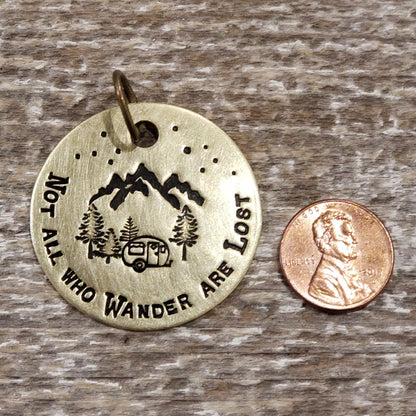 Not All Who Wander Are Lost - Mountains, Trees & Camper Hand Stamped Brass