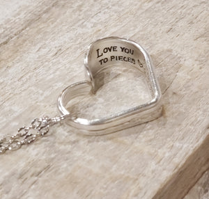 Love You to Pieces - Silver Plate Heart Necklace Hand Stamped