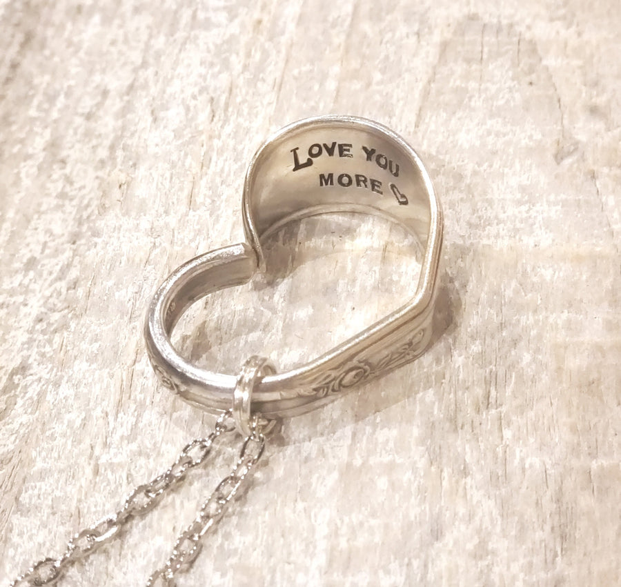 Love You More - Silver Plate Heart Necklace Hand Stamped