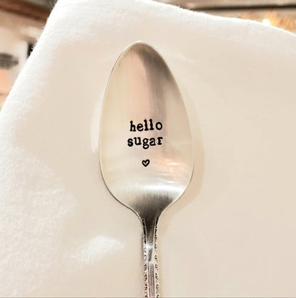 Hello Sugar- Hand Stamped Vintage Silver Plate Spoon