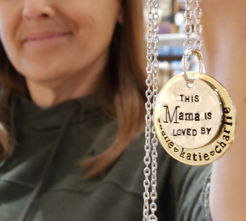 This MAMA (or Gigi or Grandma or...) is loved by... Brass Custom Metal Stamped Necklace
