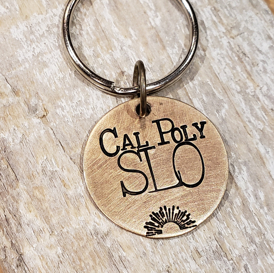 Cal Poly SLO - Hand Stamped Brass Keyring Necklace