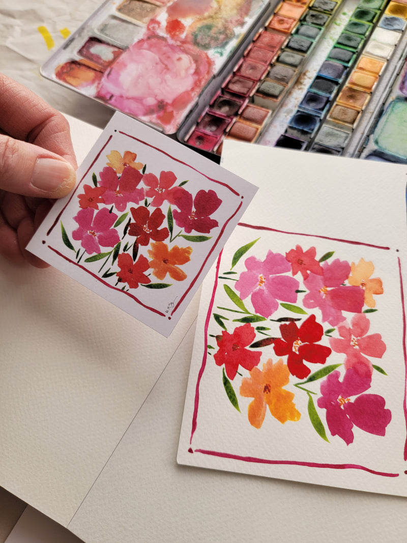 Red Flowers 3x3 Gift Card by M. E. James