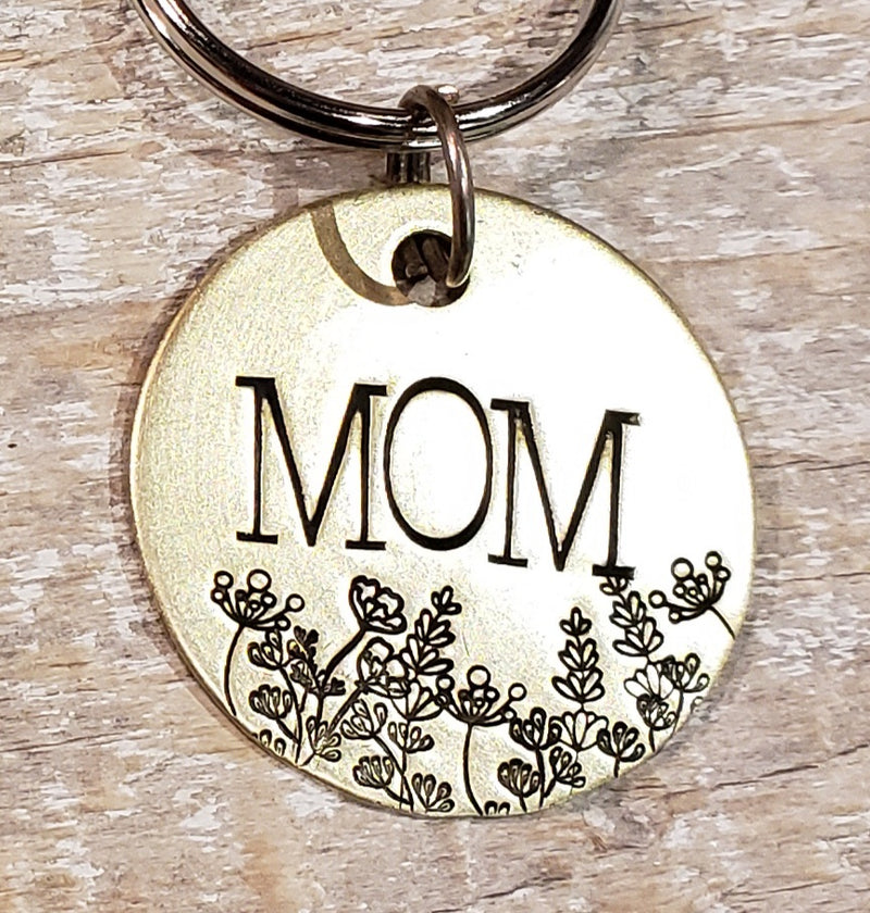Mom with Flowers - Hand Stamped Brass
