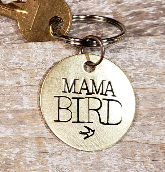 Mama Bird Hand Stamped Brass