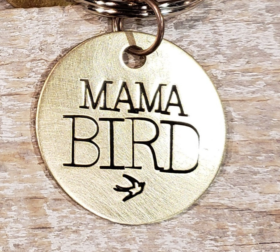 Mama Bird Hand Stamped Brass