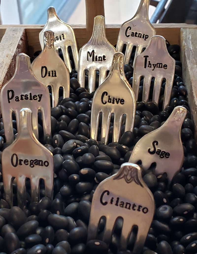 Herb Markers - hand stamped silver plate