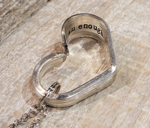 I Am Enough - Silverplate Heart Necklace Hand Stamped