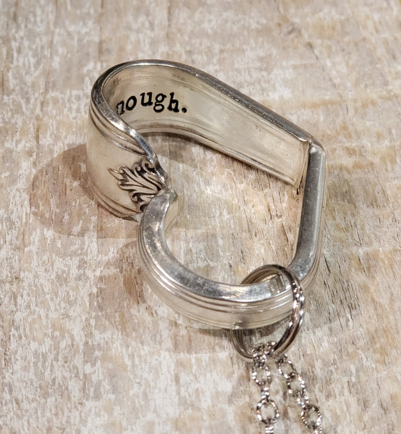 I Am Enough - Silverplate Heart Necklace Hand Stamped