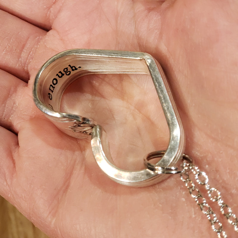I Am Enough - Silverplate Heart Necklace Hand Stamped