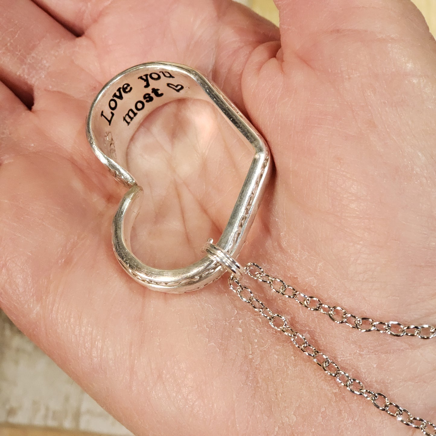 Love You Most - Silverplate Heart Necklace Hand Stamped