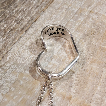 Love You Most - Silverplate Heart Necklace Hand Stamped