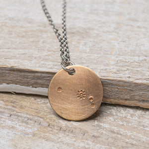Aries Zodiac Constellation Hand Stamped Repurposed Brass Necklace on 20" chain