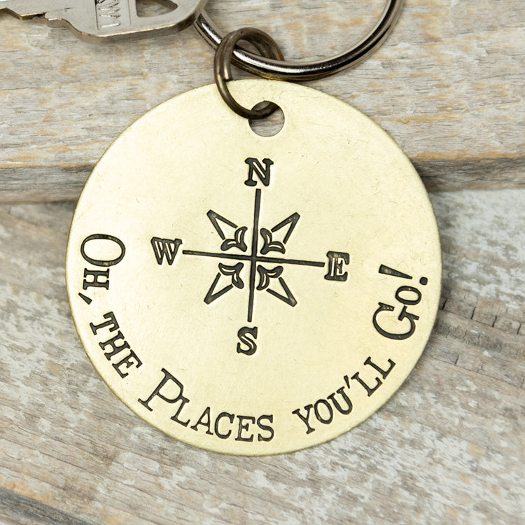Oh The Places You'll Go! - 2" Stamped Brass Key ring / Necklace