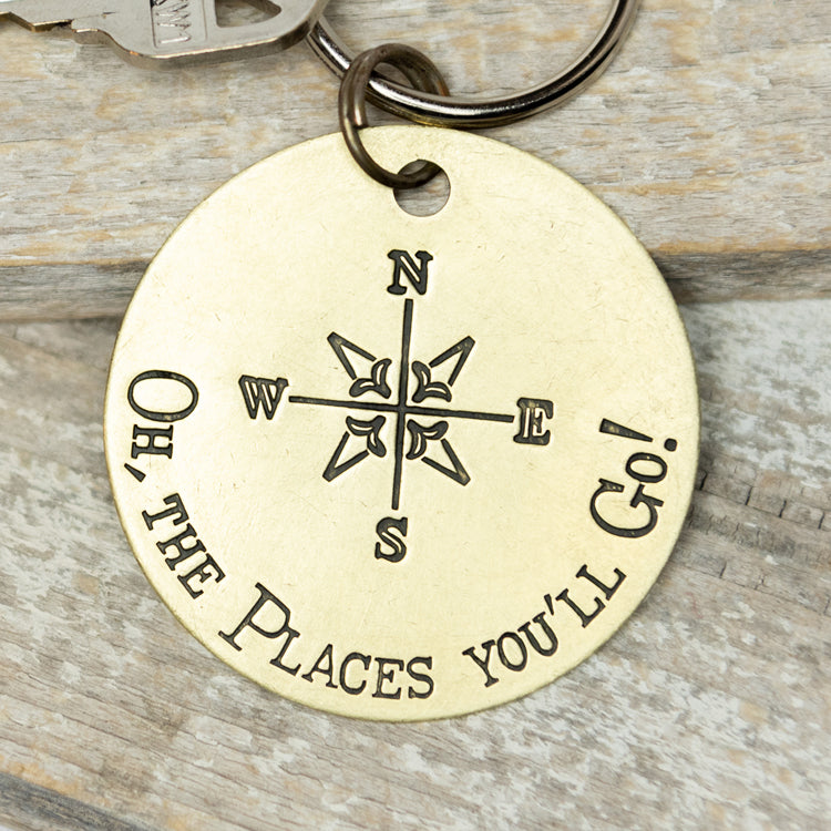 Oh The Places You'll Go! - 2" Stamped Brass Key ring / Necklace