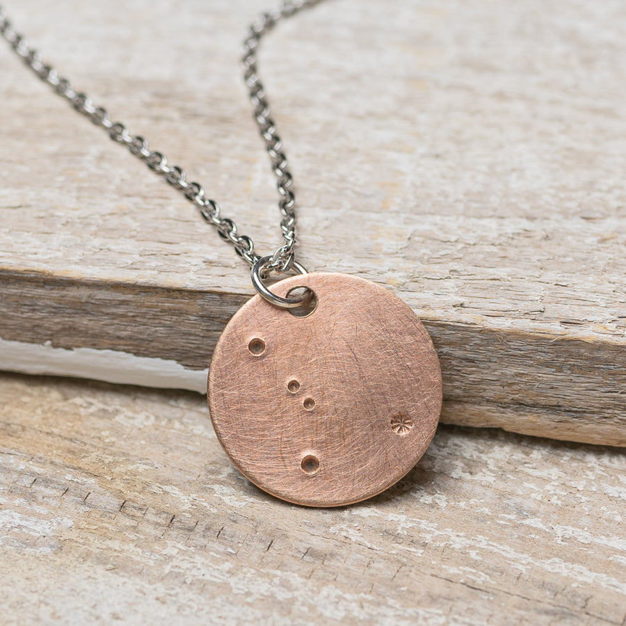 Cancer Zodiac Constellation Hand Stamped Repurposed Brass Necklace on 20" chain