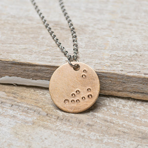 Capricorn Zodiac Constellation Hand Stamped Repurposed Brass Necklace on 20" chain
