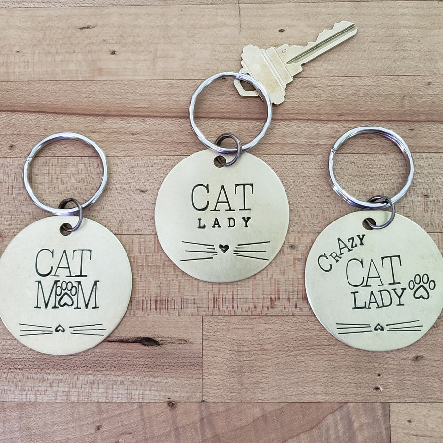 Cat Lover Key Ring Necklace Hand Stamped Customizable