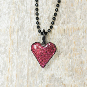 Chunky Dk Pink Glitter Heart Necklace*
