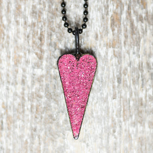 Chunky Dk Pink Glitter Heart Necklace*